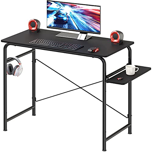 SHW Small Gaming Home Office Computer Desk with Shelf, Black