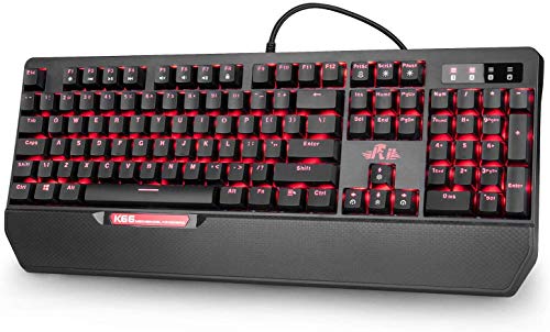 Rii Keyboard Mechanical, Gaming with USB Cable K66, 104 Keys with Red...