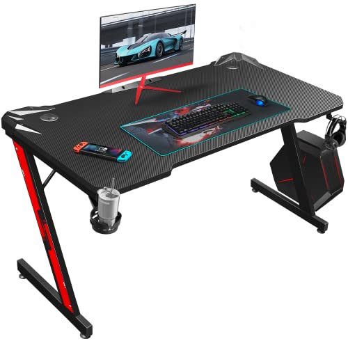 Homall Gaming Desk, Computer Desk with Carbon Fiber Surface, Gaming...