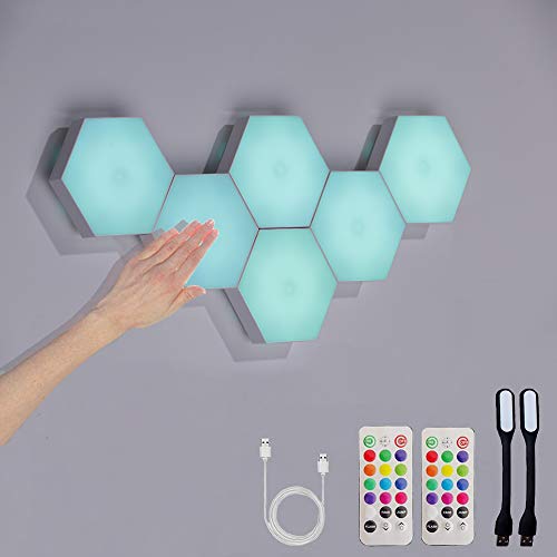Hexagon Lights with Remote, Smart DIY Hexagon Wall Lights, Dual...