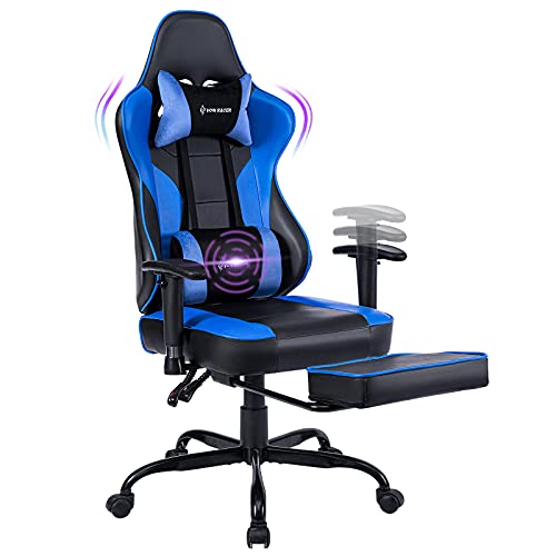 VON RACER Massage Gaming Chair with Footrest - Racing Desk Office...