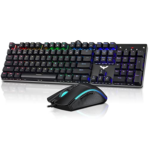havit Mechanical Keyboard and Mouse, Wired Gaming Keyboard Blue Switch...