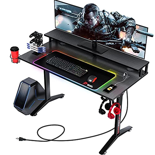 SEVEN WARRIOR Gaming Desk 40INCH with RGB Mouse Pad & Power Outlet,...