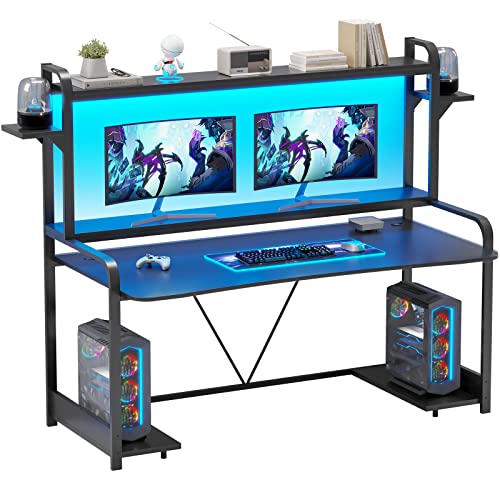 SEDETA Gaming Desk, 55' Computer Desk with Shelves, LED Lights, Hutch...